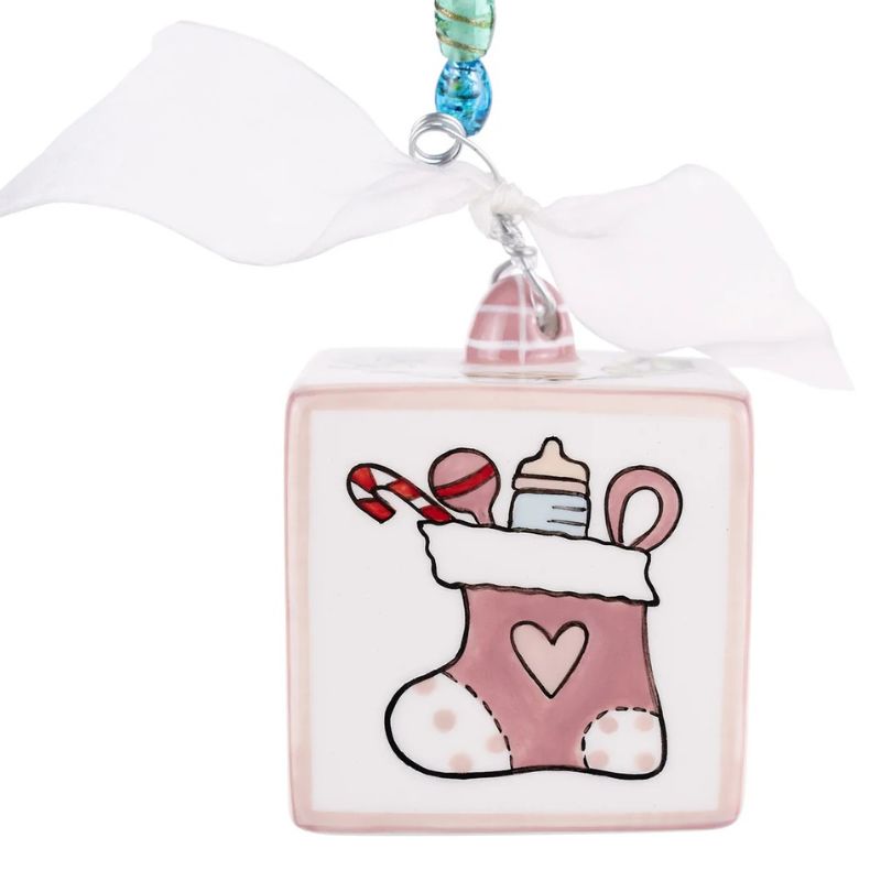 Pink Baby's 1st Christmas Block Ornament